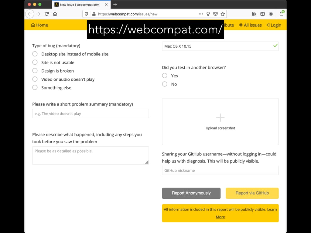webcompat site screenshot