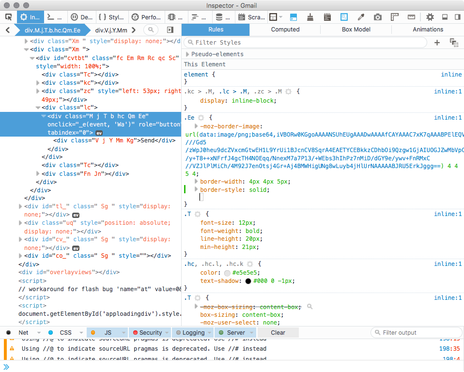 Firefox Developer Tools on Gmail