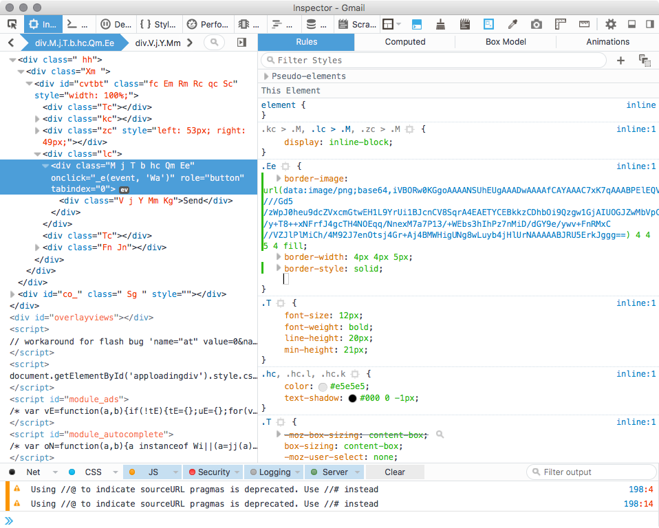 Firefox Developer Tools on Gmail
