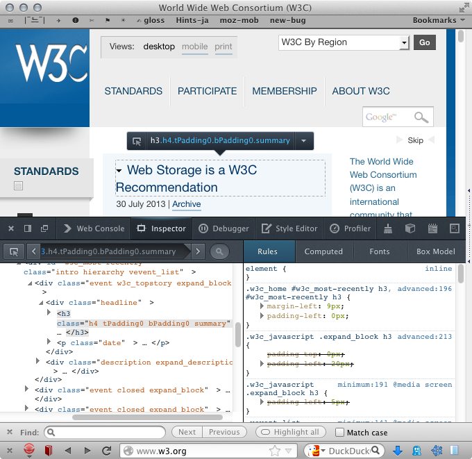 Firefox 22 Screenshot with developer tools